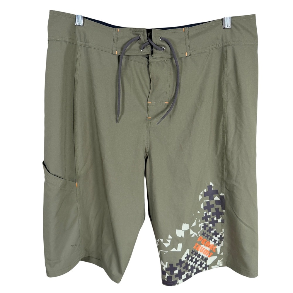 Pearl Izumi Mountain Bike Shorts Mens L Olive Green Geometric Graphic MTB read